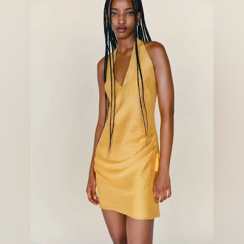 Reformation X Camille Rowe Lolo Dress In Honey Mustard